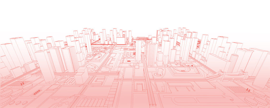 Desenho de uma linha vermelha de uma cidade Desenho de uma linha vermelha de uma cidade