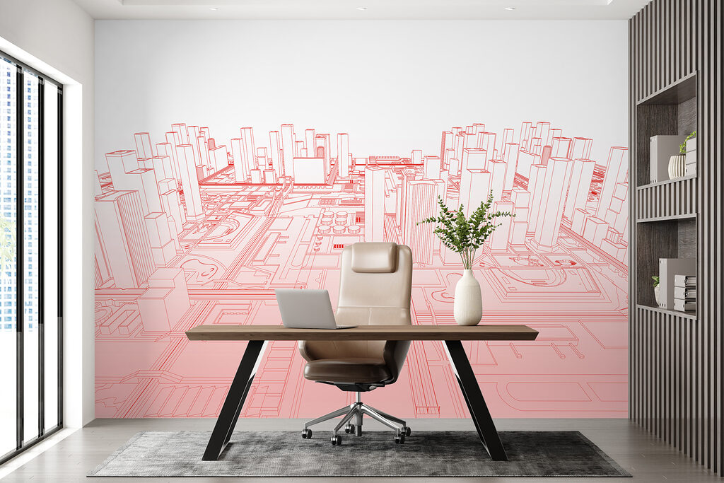 Red line drawing of a city Red line drawing of a city