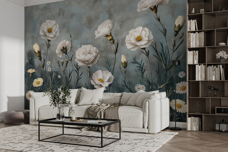 Pintura de flores brancas