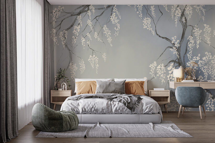 Papel de parede Ramo de árvore com flores brancas
