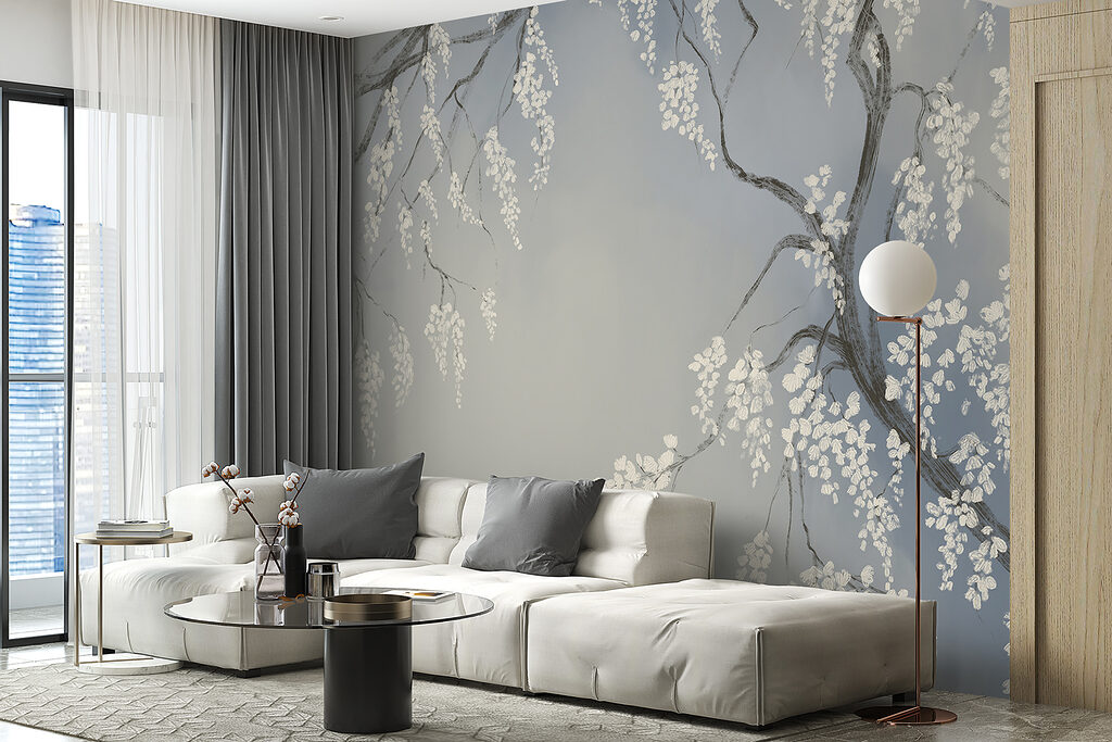 Tree branch with white flowers