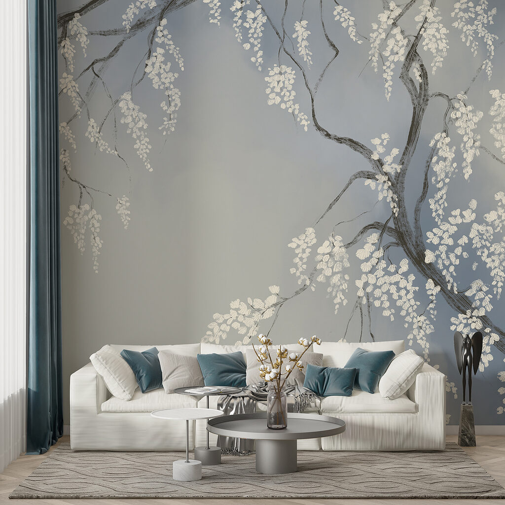 Tree branch with white flowers