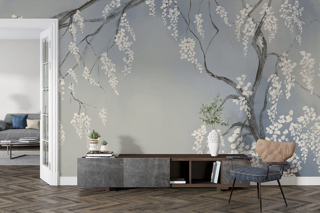 Tree branch with white flowers