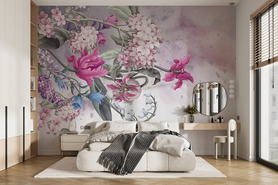 Papel de parede Pintura de flores sobre um fundo branco