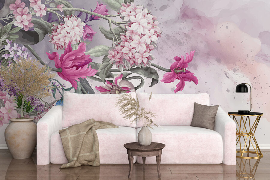 Papel de parede Pintura de flores sobre um fundo branco - Image 3