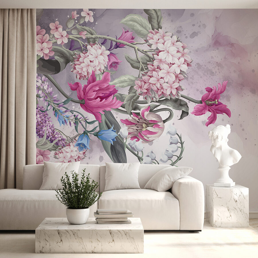 Papel de parede Pintura de flores sobre um fundo branco - Image 4