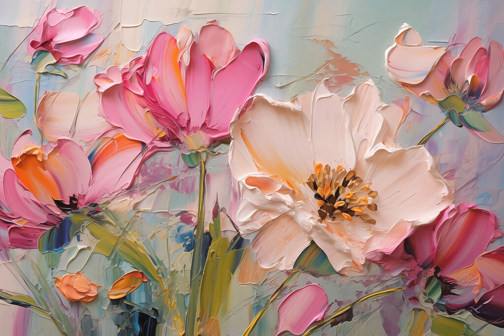 Pintura de flores numa tela Pintura de flores numa tela