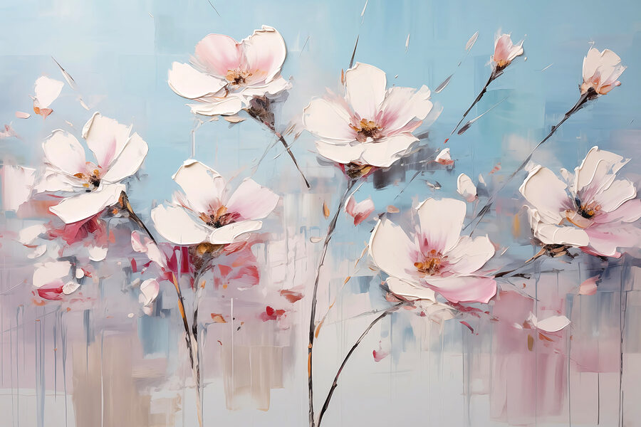 Pintura de flores sobre um fundo azul