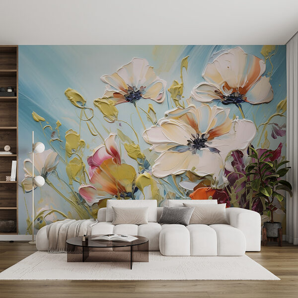 Pintura de flores sobre um fundo azul Pintura de flores sobre um fundo azul
