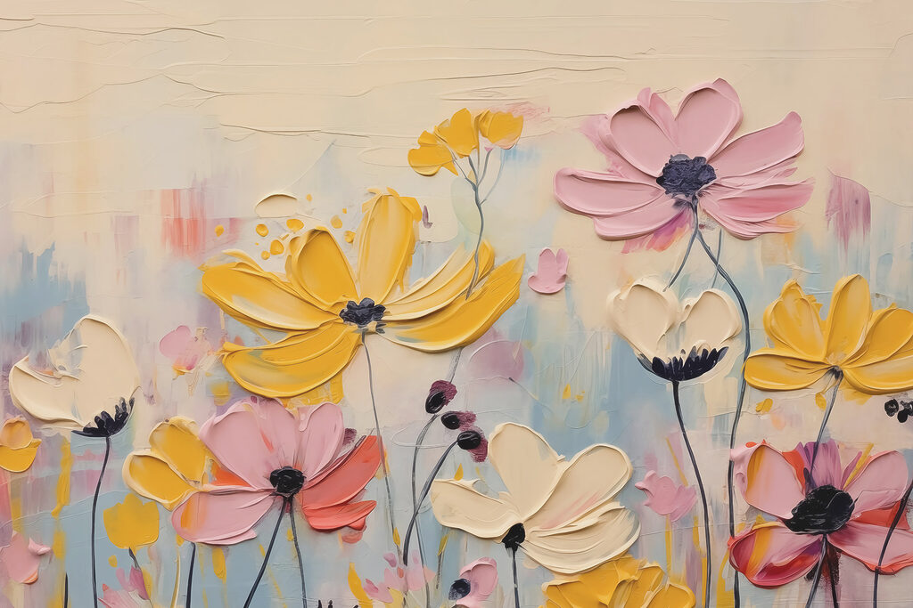 Pintura de flores sobre uma superfície branca Pintura de flores sobre uma superfície branca