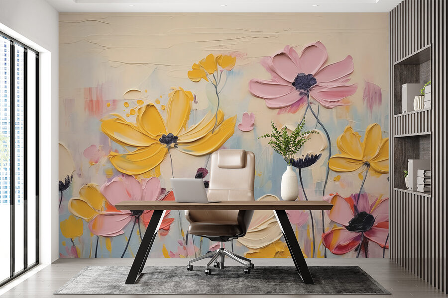 Pintura de flores sobre uma superfície branca