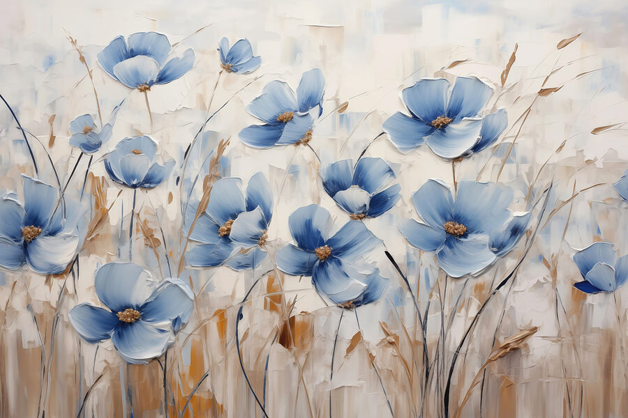 Pintura de flores azuis