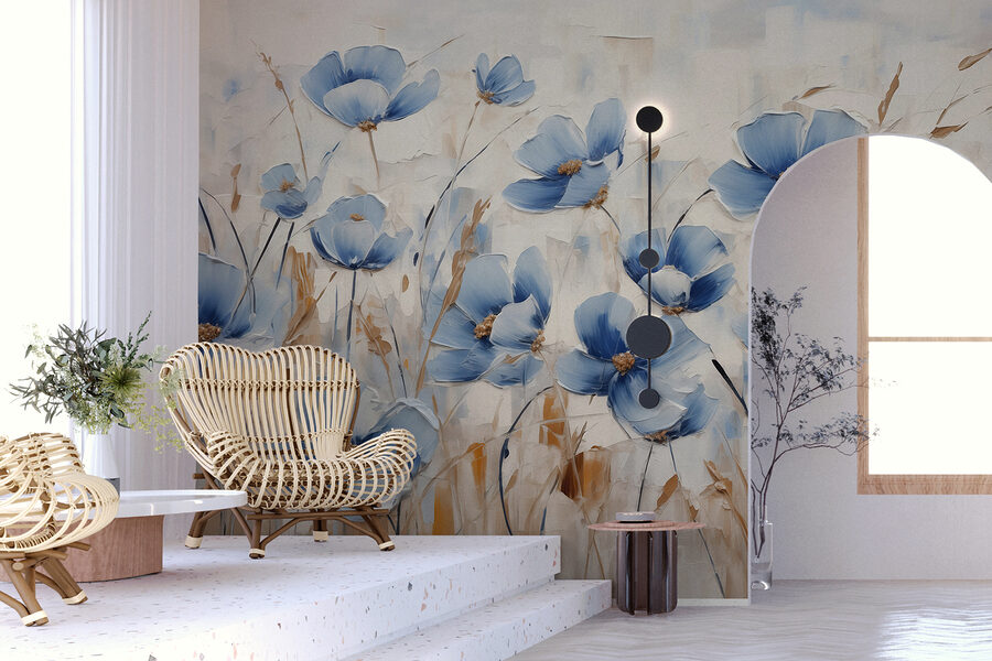 Pintura de flores azuis