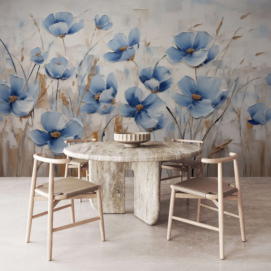 Pintura de flores azuis