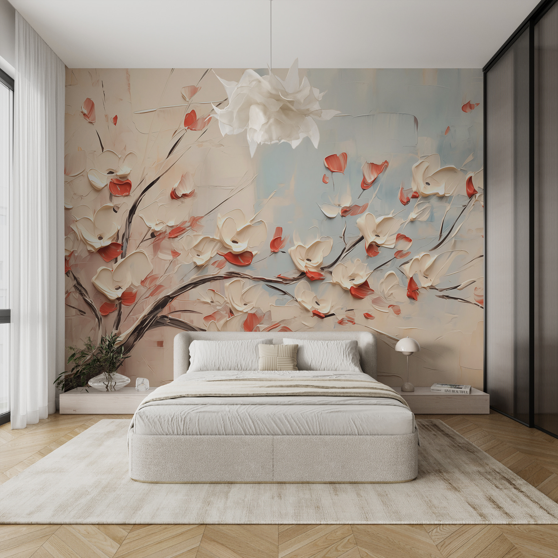 Painting of a tree with white flowers Painting of a tree with white flowers