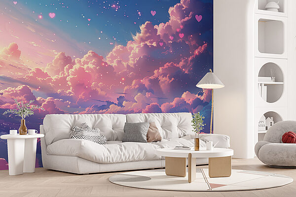 Céu colorido com nuvens e corações Céu colorido com nuvens e corações