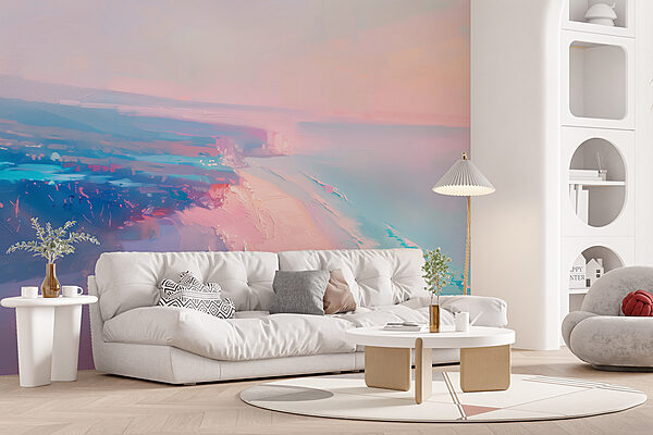 Praia com um céu cor-de-rosa e azul Praia com um céu cor-de-rosa e azul