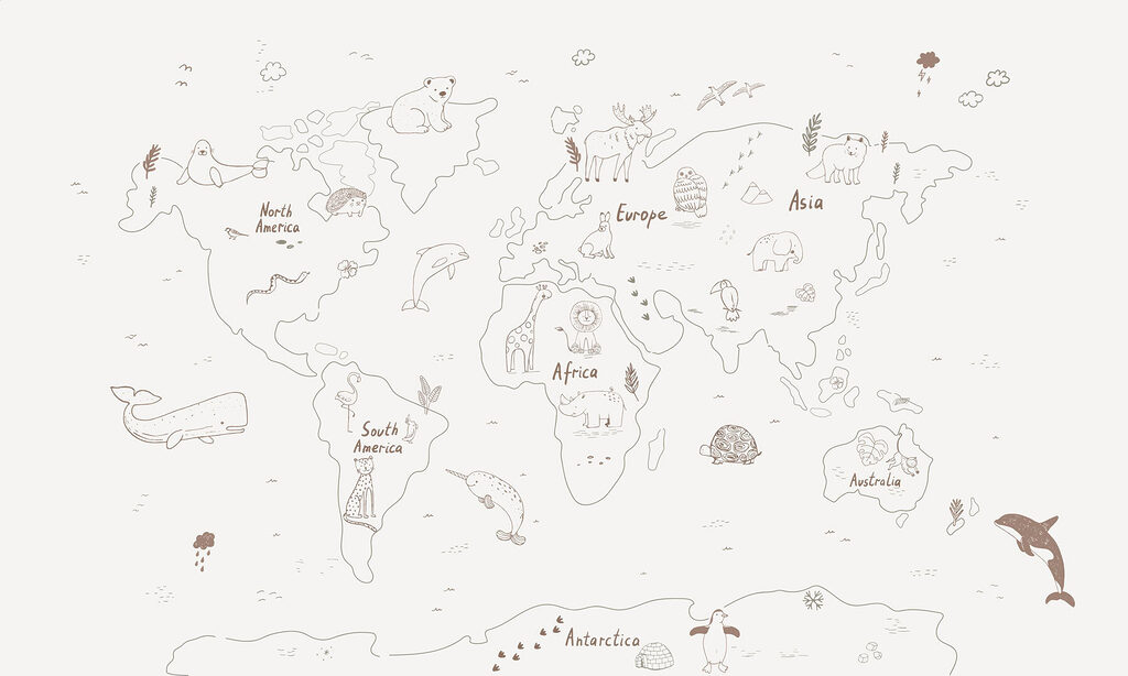 Mapa do mundo com animais Mapa do mundo com animais