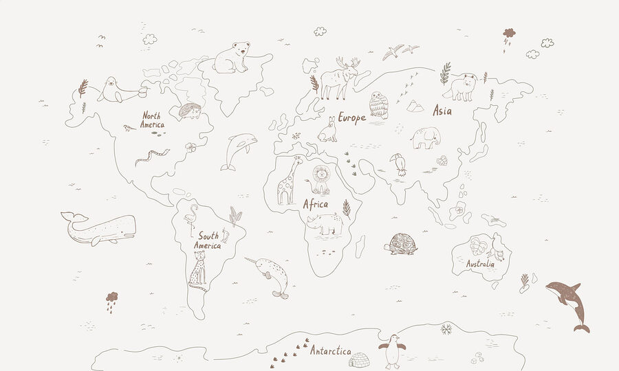 Mapa do mundo com animais