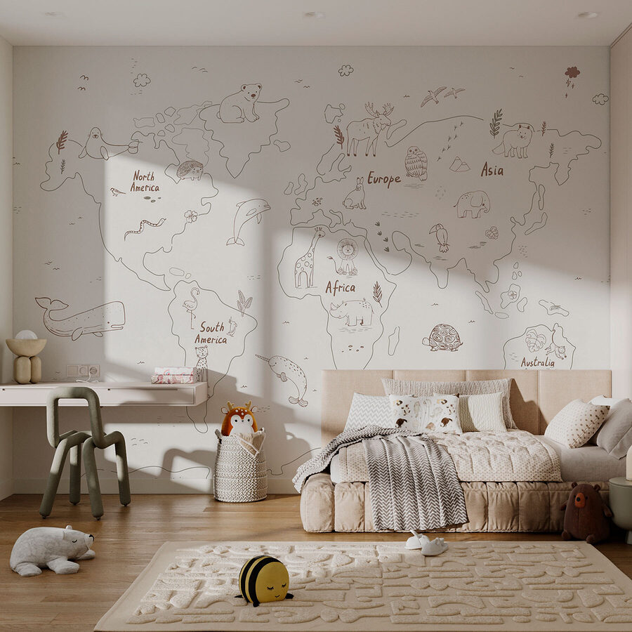 Mapa do mundo com animais