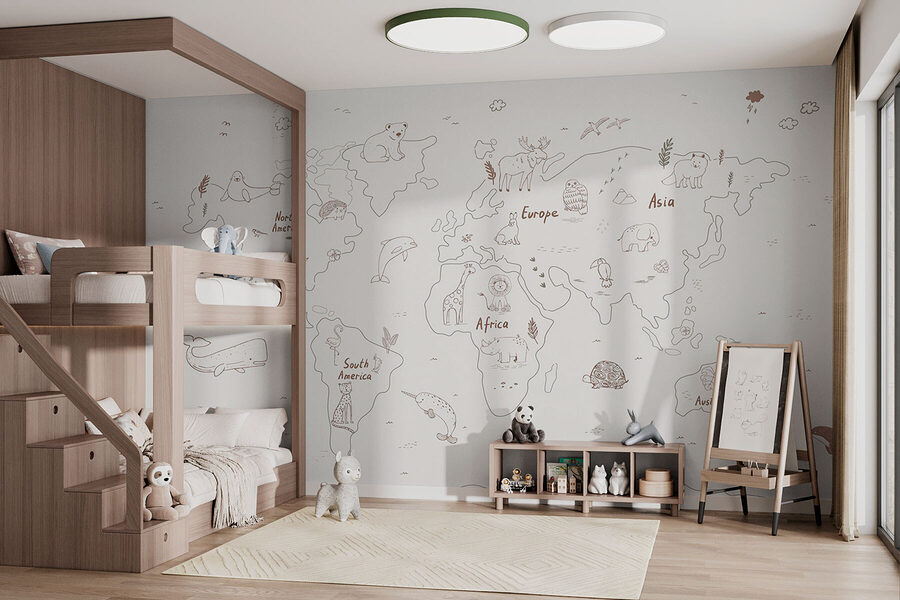 Mapa do mundo com animais