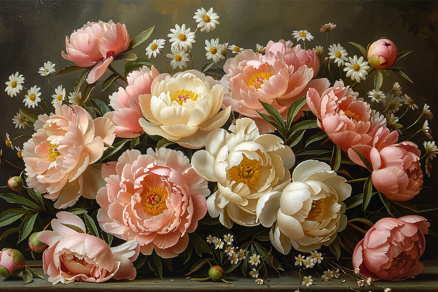 Bouquet de flores cor-de-rosa e brancas