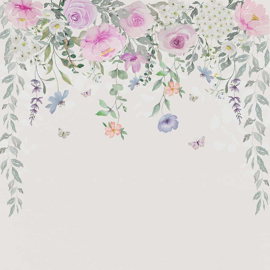 Pintura de flores e borboletas