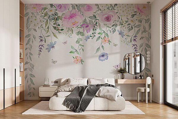 Pintura de flores e borboletas Pintura de flores e borboletas