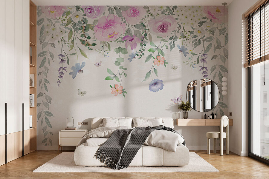 Pintura de flores e borboletas