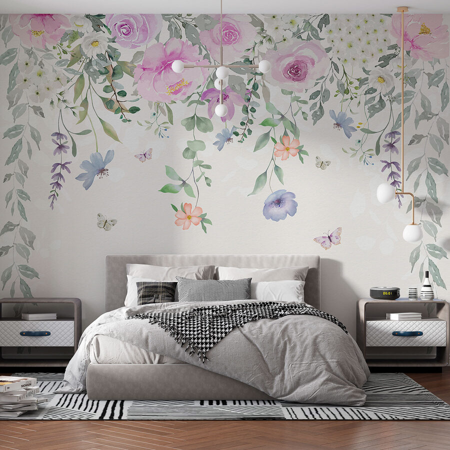 Pintura de flores e borboletas