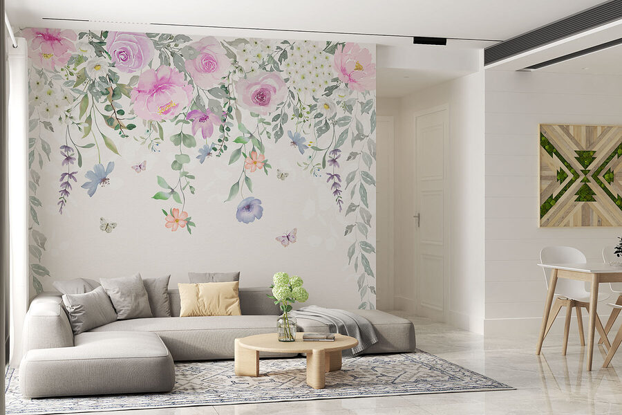 Pintura de flores e borboletas
