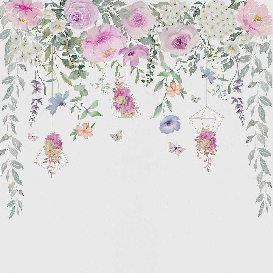Pintura de flores e borboletas