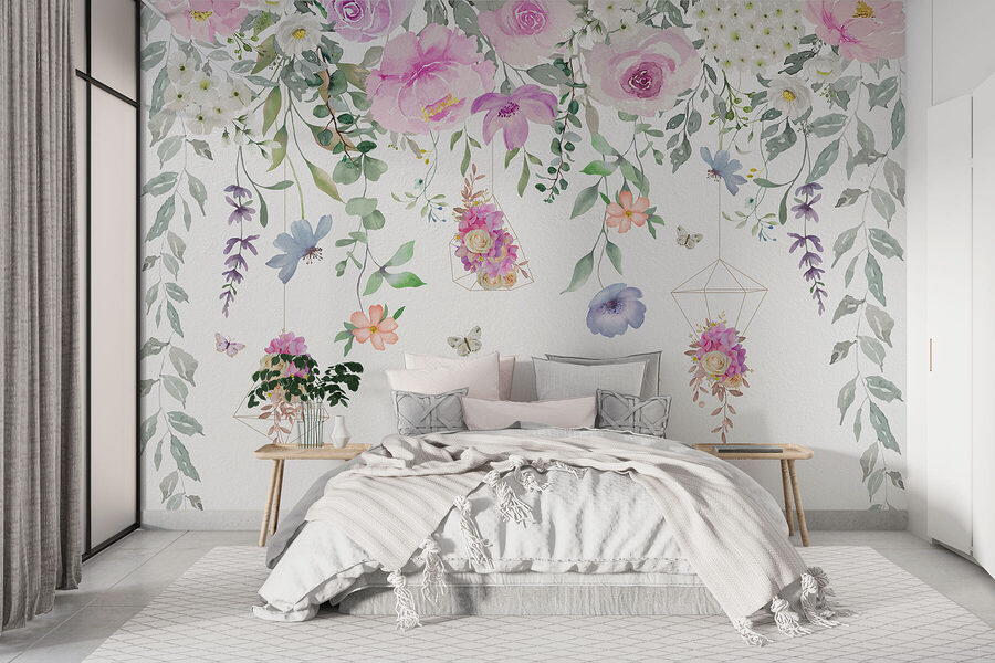Pintura de flores e borboletas