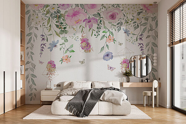 Pintura de flores e borboletas Pintura de flores e borboletas