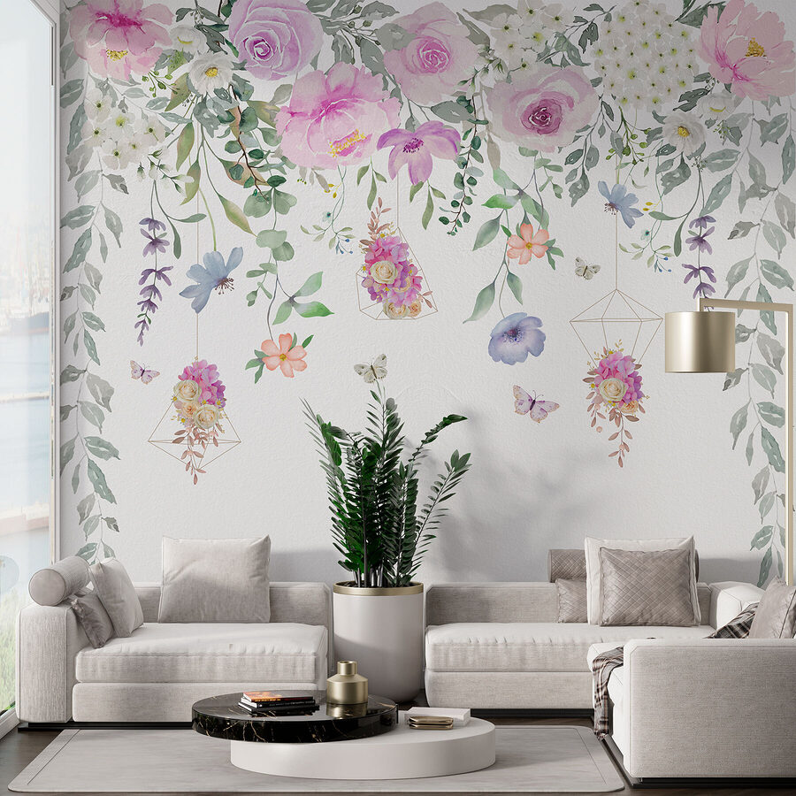 Pintura de flores e borboletas
