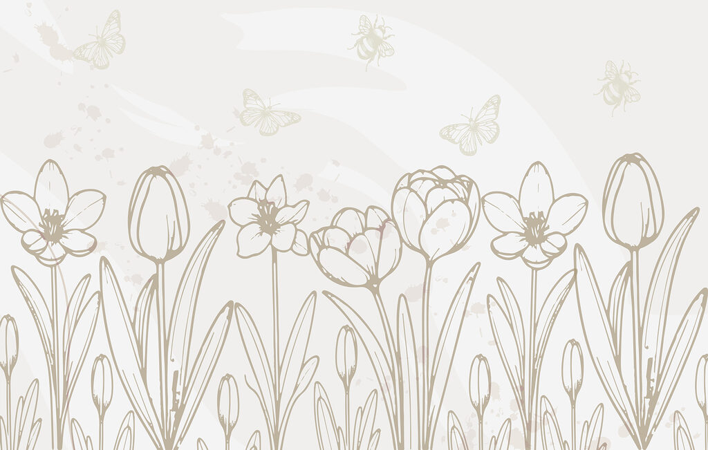 Desenho de linhas de flores e borboletas Desenho de linhas de flores e borboletas