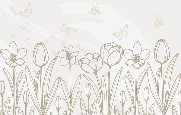 Desenho de linhas de flores e borboletas Desenho de linhas de flores e borboletas