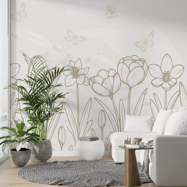 Desenho de linhas de flores e borboletas Desenho de linhas de flores e borboletas