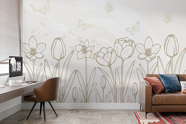 Desenho de linhas de flores e borboletas Desenho de linhas de flores e borboletas