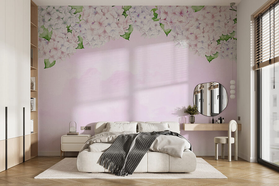 Papel de parede Rebordo de flores cor-de-rosa e brancas