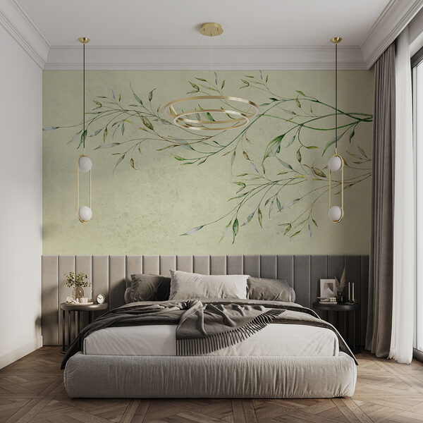 Pintura de um ramo com folhas Pintura de um ramo com folhas