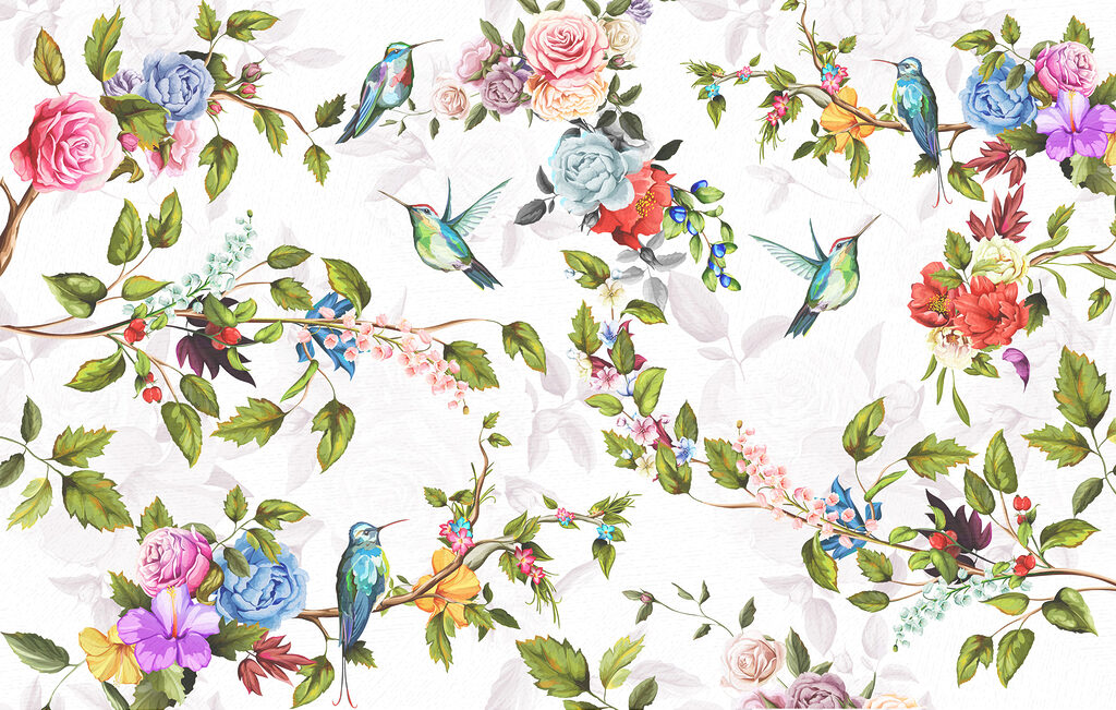 Wallpaper with flowers and birds Wallpaper with flowers and birds