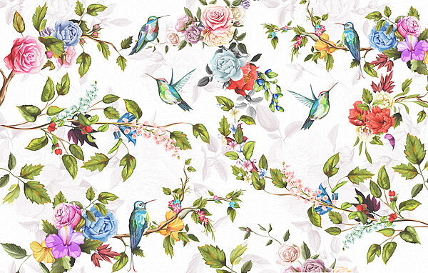 Wallpaper with flowers and birds Wallpaper with flowers and birds