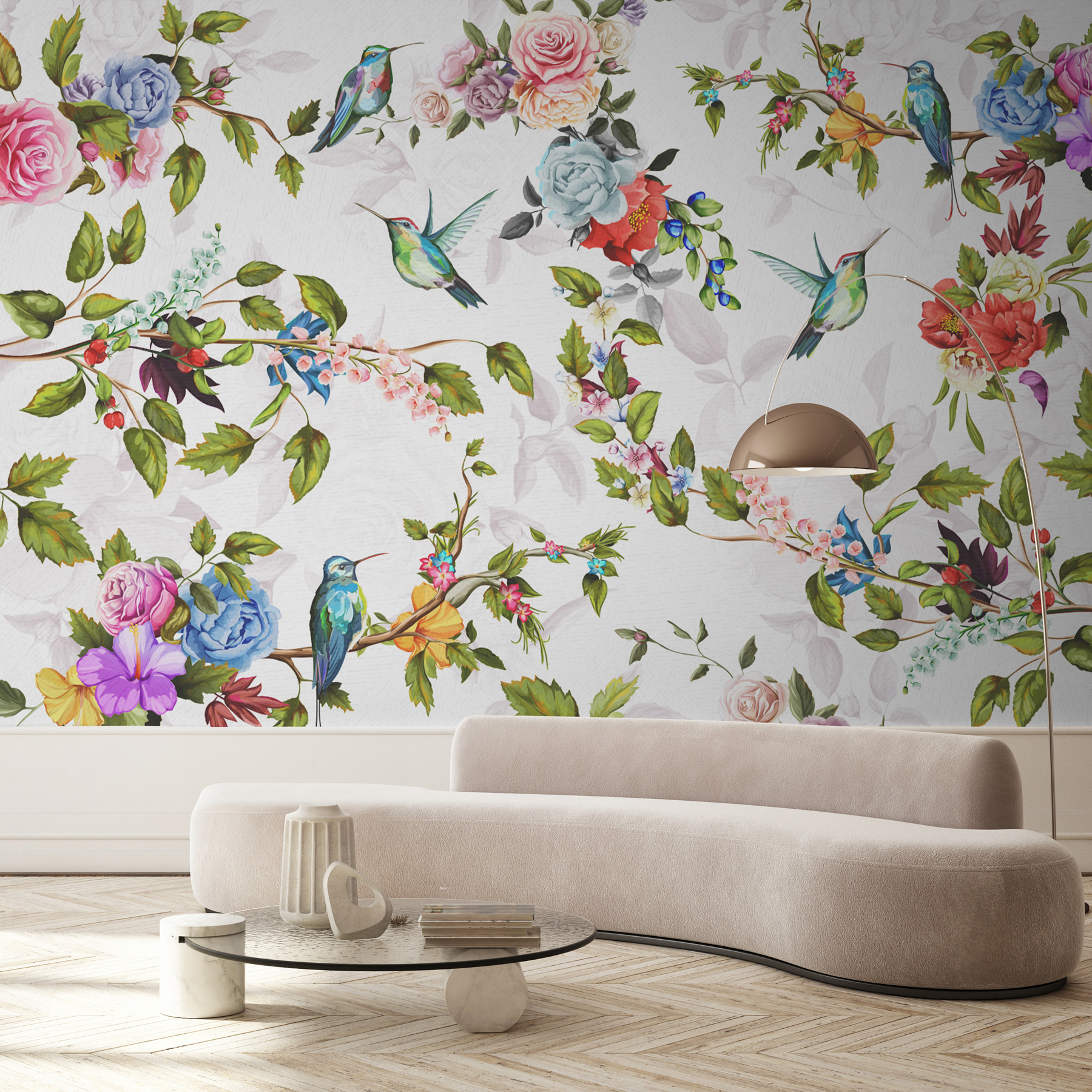 Wallpaper with flowers and birds Wallpaper with flowers and birds