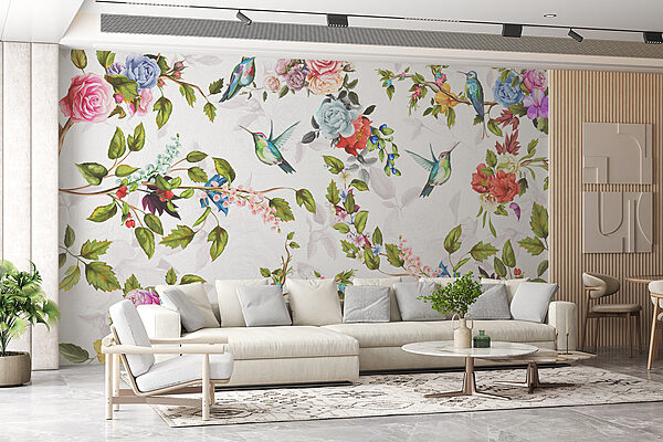 Wallpaper with flowers and birds Wallpaper with flowers and birds