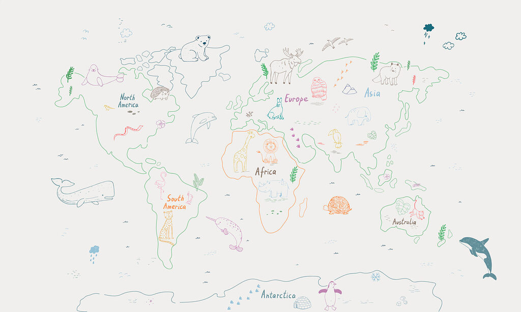 Mapa do mundo com animais e texto Mapa do mundo com animais e texto