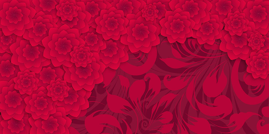 Padrão de flores vermelhas sobre um fundo vermelho