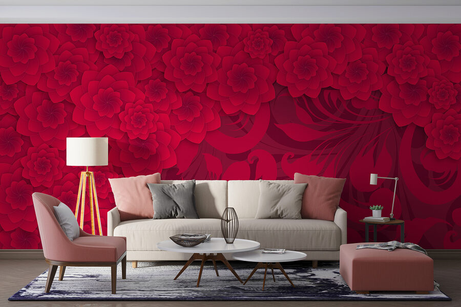 Padrão de flores vermelhas sobre um fundo vermelho