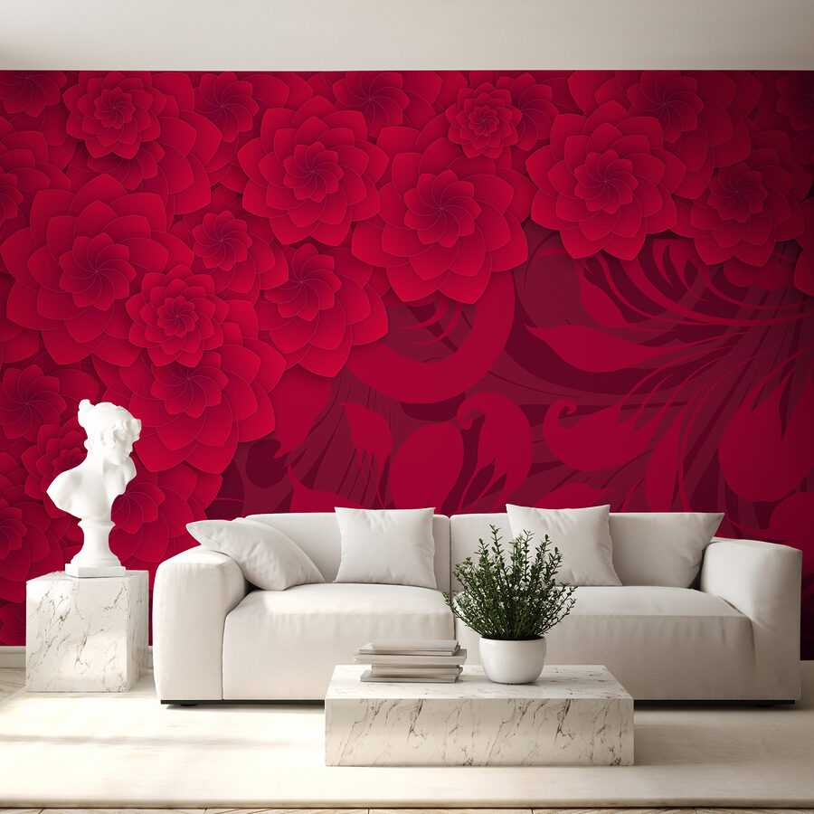 Padrão de flores vermelhas sobre um fundo vermelho