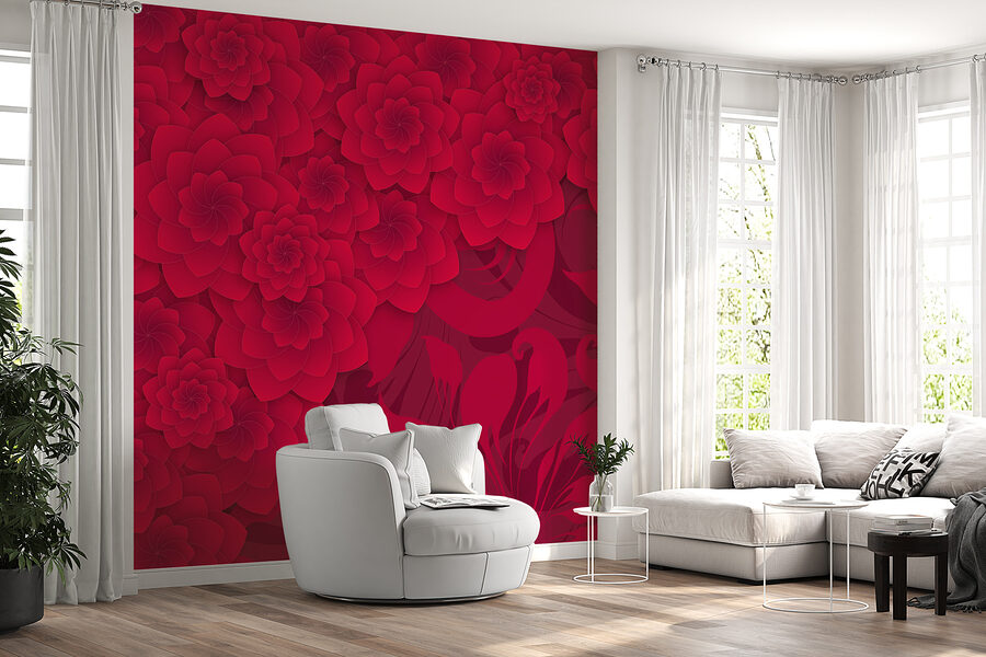 Padrão de flores vermelhas sobre um fundo vermelho
